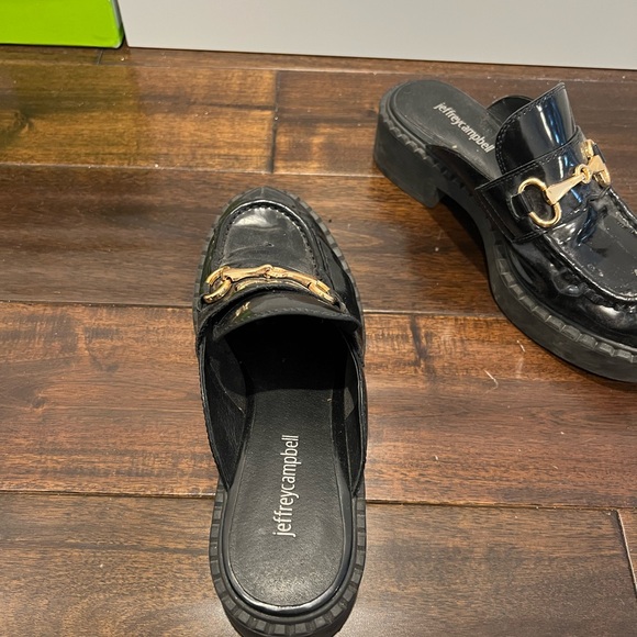 Jeffrey Campbell - Black Patent Leather Mules with Gold Buckle - Picture 2 of 4